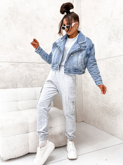 Loose Fit Denim Jacket with Suit Collar for Women
