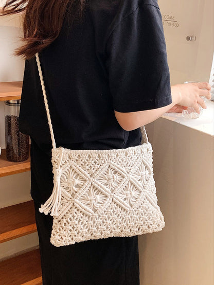 Knitted Bag Women'S 2025 New Fashion Versatile Shoulder Messenger Bag Casual High-End Woven Straw Bag