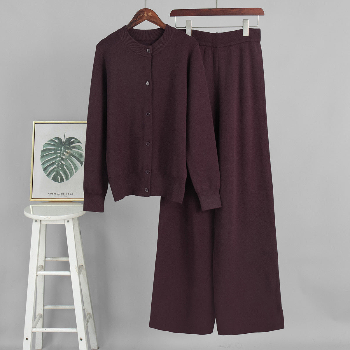 Casual Knit Cardigan Set with Long Pants