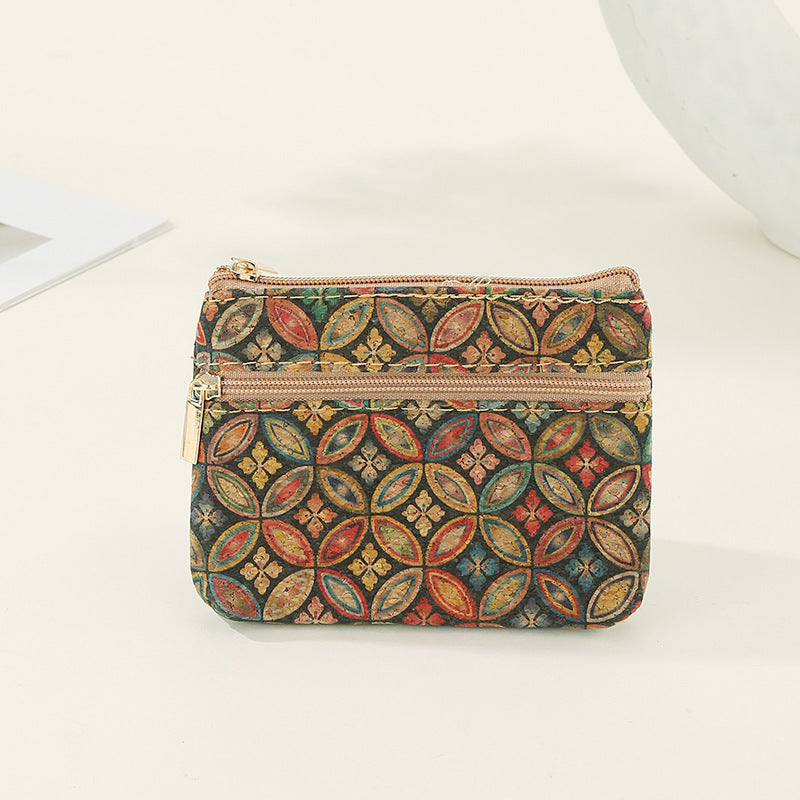 Retro Print Double-Layer Coin Purse Wallet