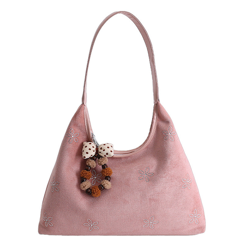 Floral Rhinestone Shoulder Bag Trendy Casual PU Handbag