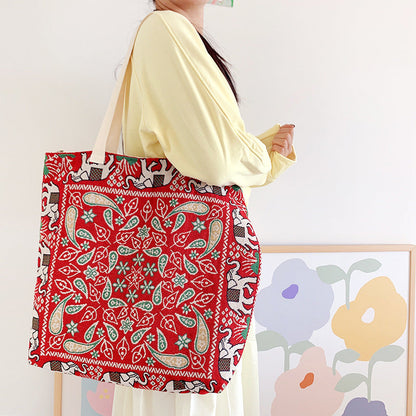 Vintage Ethnic Style Red Elephant Embroidery Bag, Literary Travel Bag, Shoulder Bag, Hand-Held Cross-Body Shopping Bag