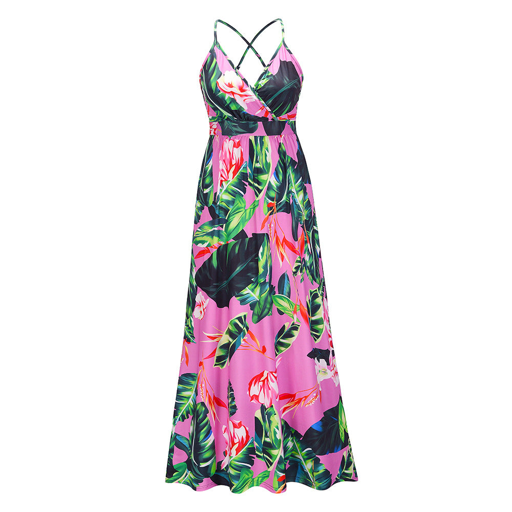 Floral Sling Long Dress Fashion Slim Fit Slim Dress