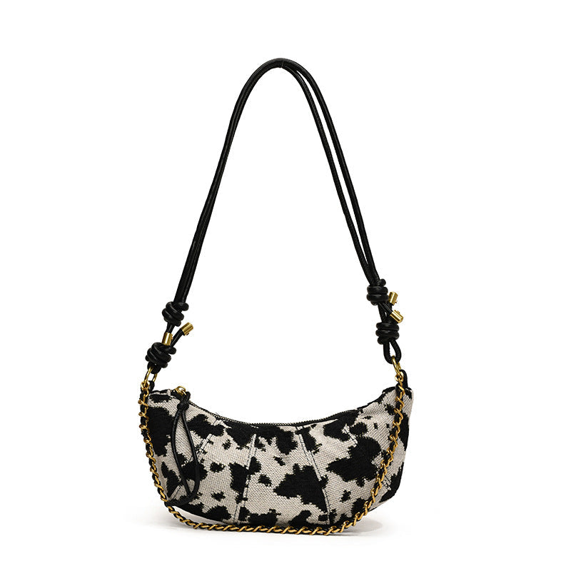 Fashionable Cow Print Bucket Bag Stylish PU Shoulder Bag