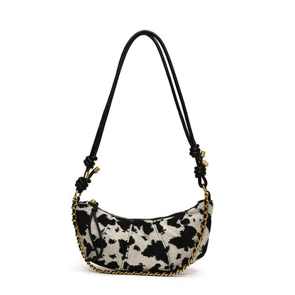 Fashionable Cow Print Bucket Bag Stylish PU Shoulder Bag