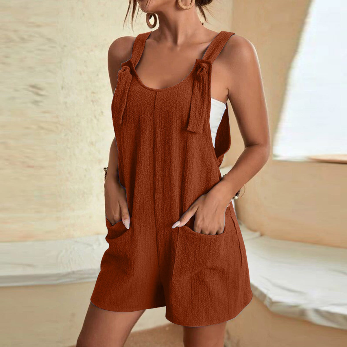 Women'S Clothing Summer Casual Fashion Suspender Shorts Jumpsuit