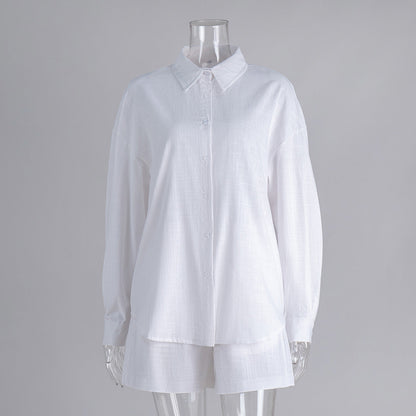 Cotton Long Sleeve Cardigan And Shorts Set Casual Chic