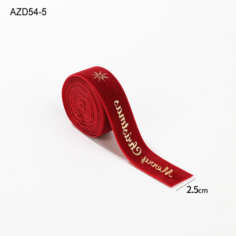 Christmas Velvet Gold Foil Bow Ribbon