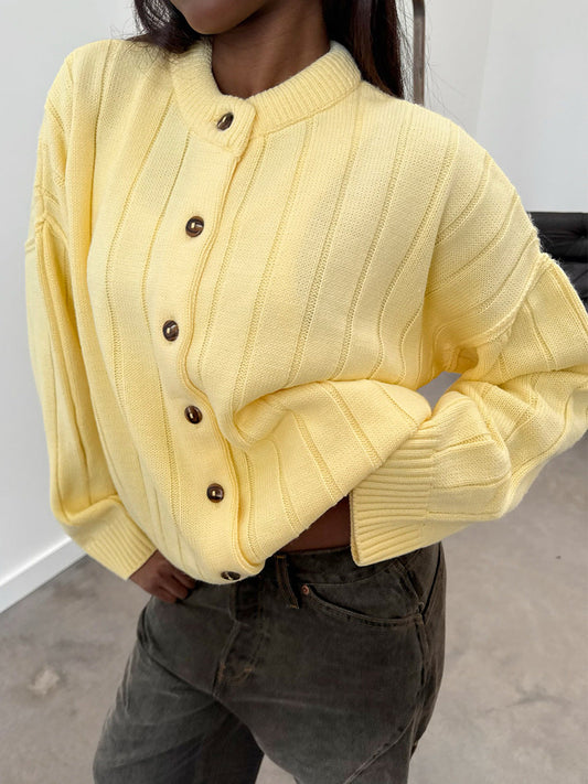 Casual Button-Down Knit Cardigan in Solid Colors