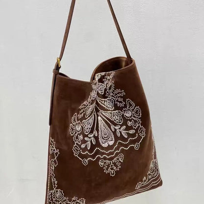 Boho Embroidered Large Capacity Suede Shoulder Bag