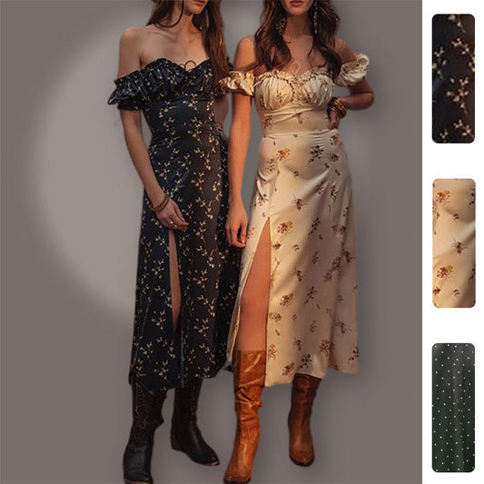 Floral Print Cold Shoulder Maxi Dress Elegant Casual Style
