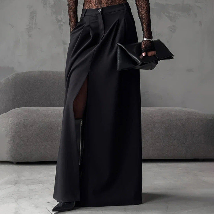 Elegant High-Slit Black Maxi Skirt