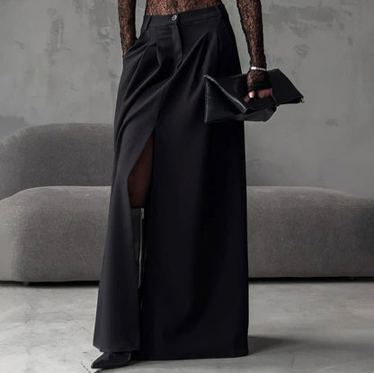 Elegant High-Slit Black Maxi Skirt