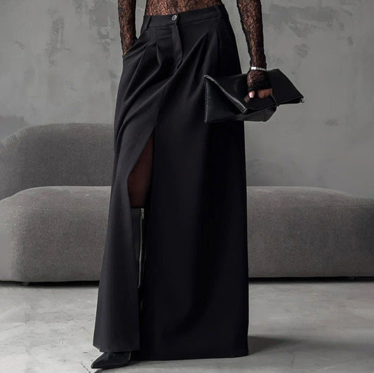 Elegant High-Slit Black Maxi Skirt