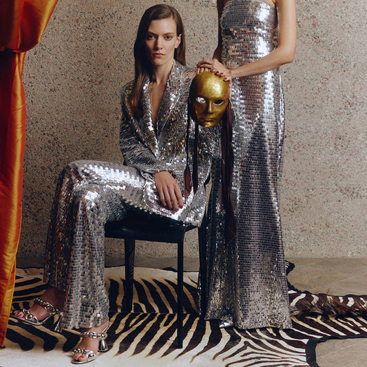 Trendy Sequined Blazer Pantsuit Set