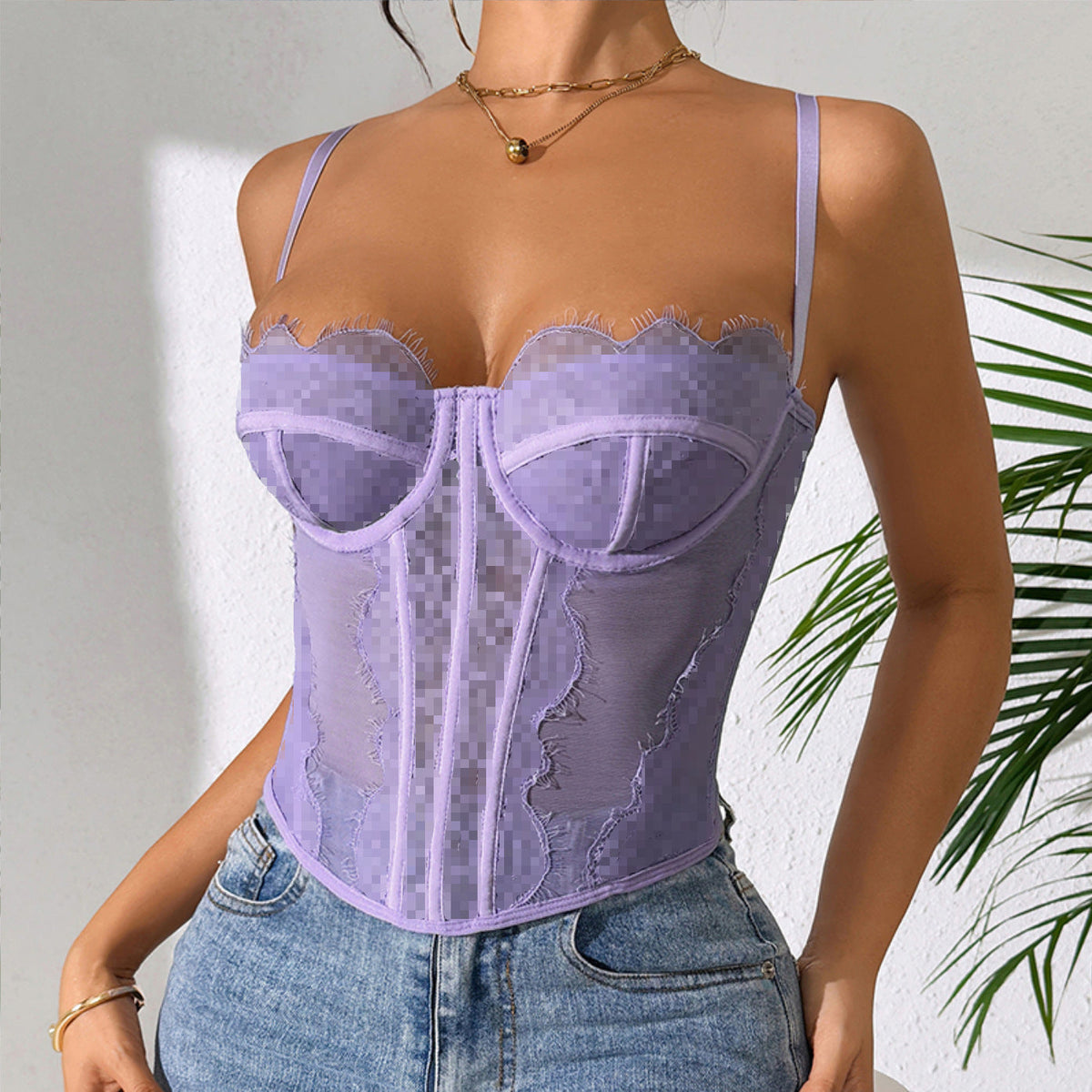 Sleek Lace Trim Corset Cami Top