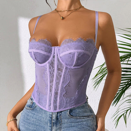 Sleek Lace Trim Corset Cami Top