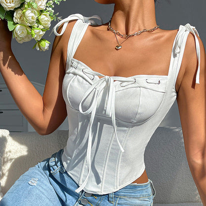 Sexy Slim Fit Spaghetti Strap Top With Bow Detail