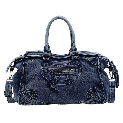 High Capacity Denim Motorcycle Bag Trendy Casual Shoulder Bag