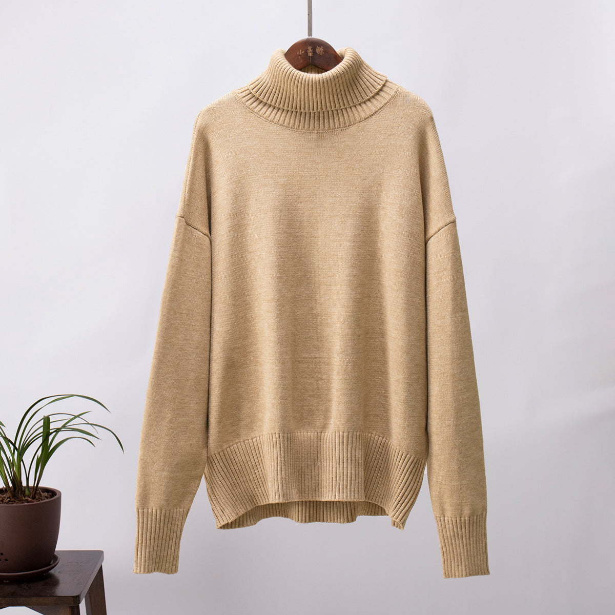 Solid Turtleneck Sweater Cozy Knit Pullover for Women
