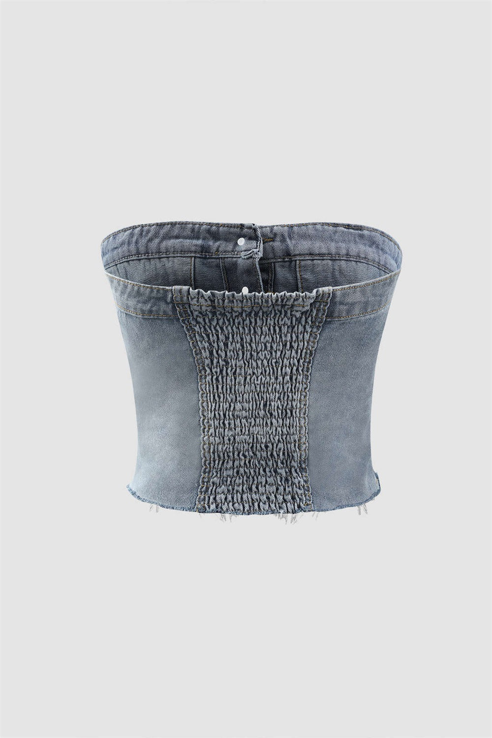 Button Down Strapless Denim Tube Tops