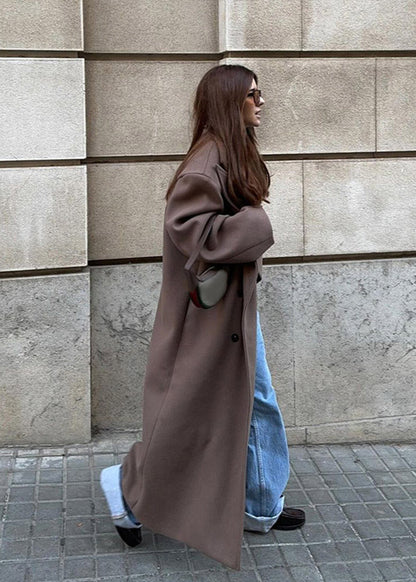 Oversized Double Breasted Wool Coat Khaki