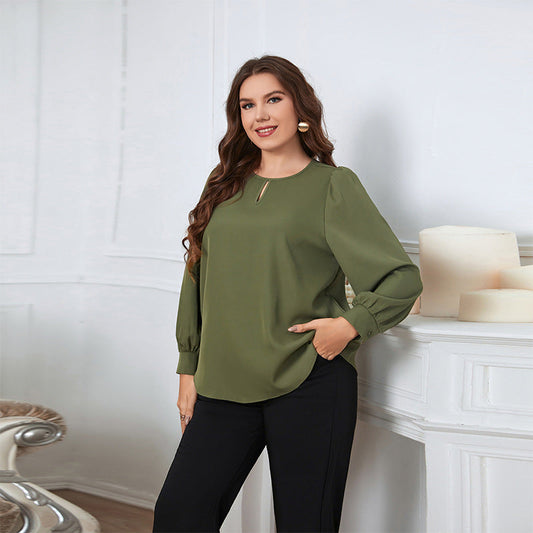 Loose Fit Green Long Sleeve Women'S Shirt