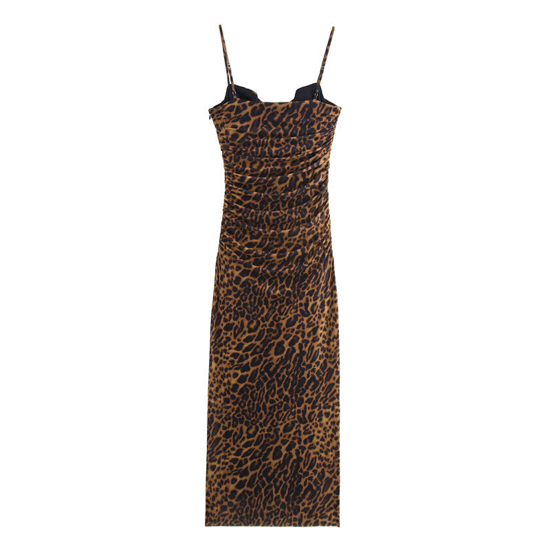 Elegant Mesh Ruched Spaghetti Strap Maxi Dress