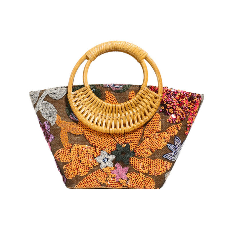 Sparkling Sequin Bamboo Bag Chic Embroidered Tote