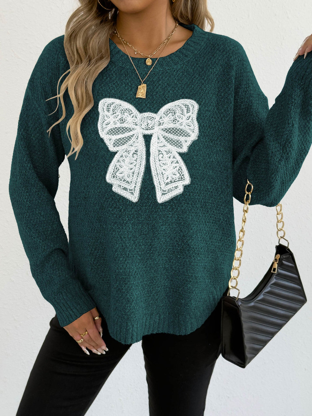 Embroidered Butterfly Knit Sweater Elegant Casual Pullover
