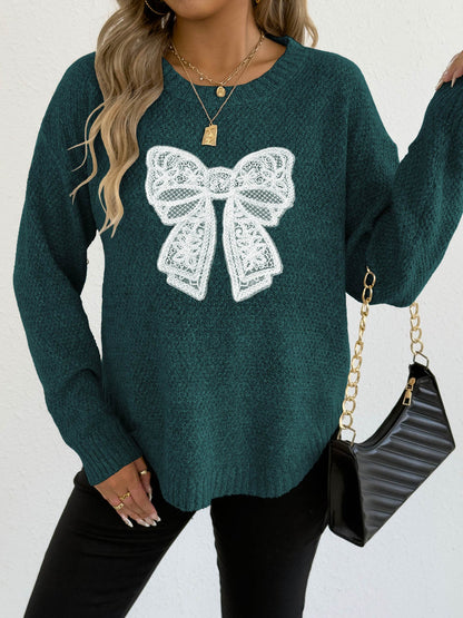 Embroidered Butterfly Knit Sweater Elegant Casual Pullover
