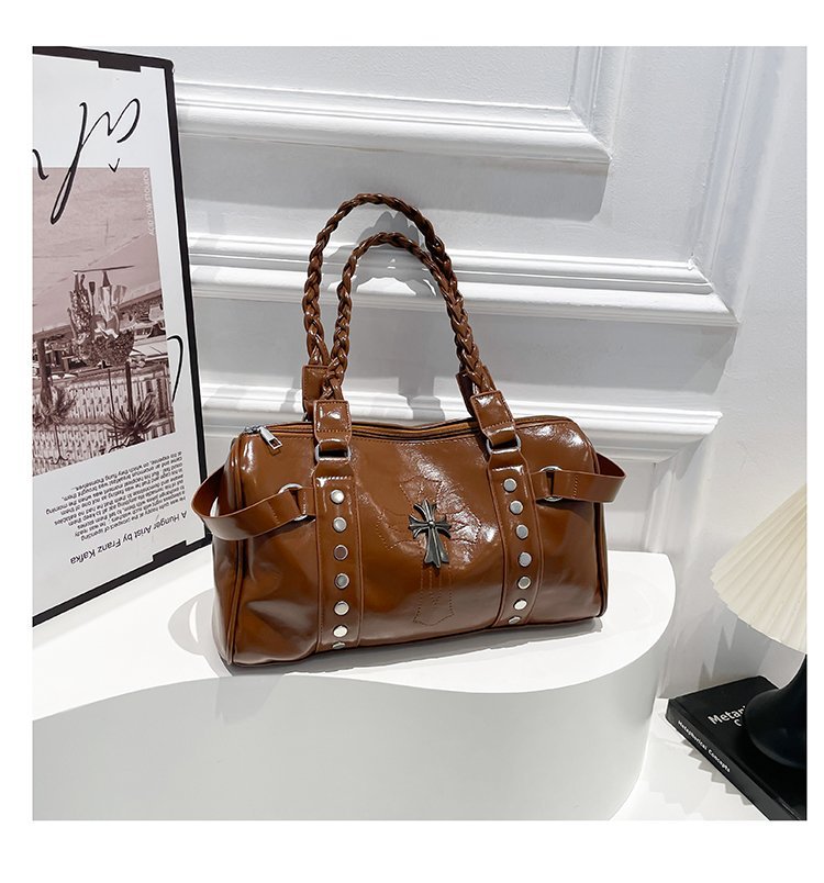 Punk Style Studded Motorcycle Bag Large Capacity Handbag