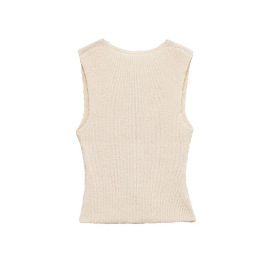 Button Down Sleeveless V-Neck Knit Top