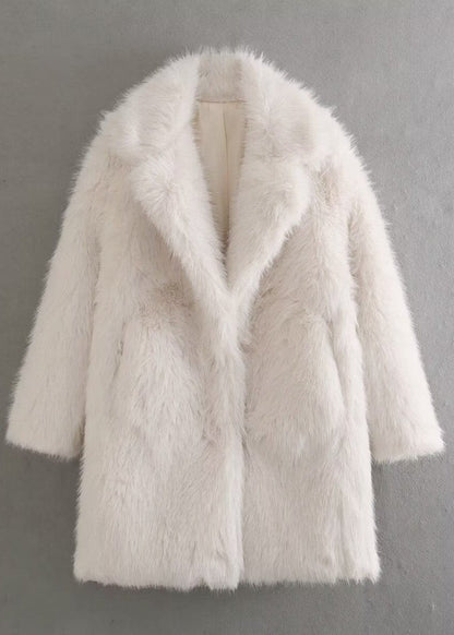 Plush Faux Fur Coat Ivory Cozy Elegant