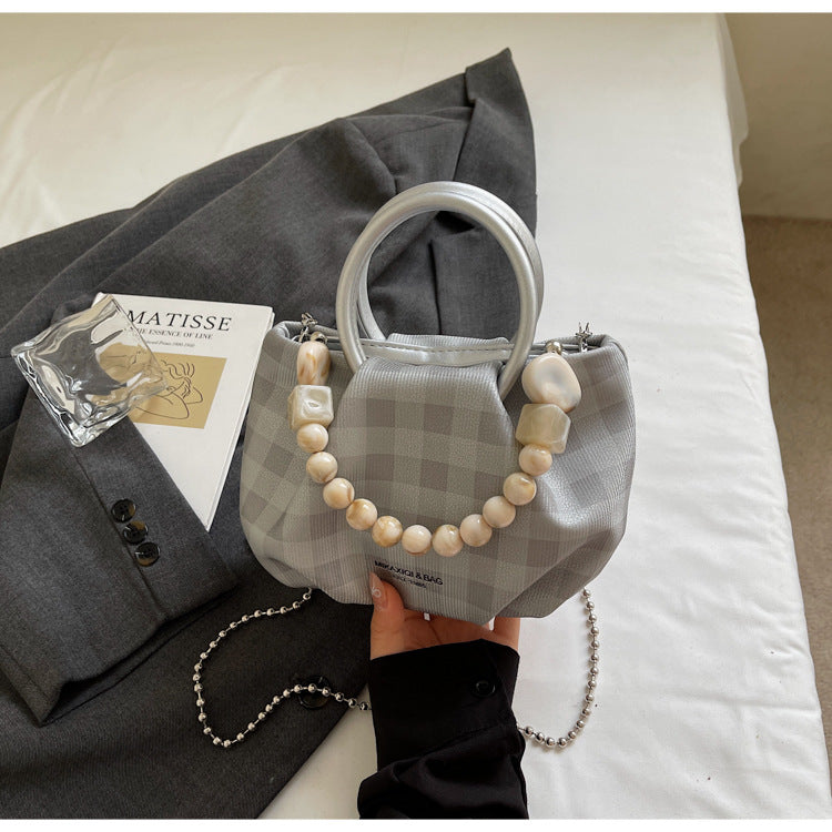 Trendy Checkered Bucket Bag Stylish Crossbody Tote
