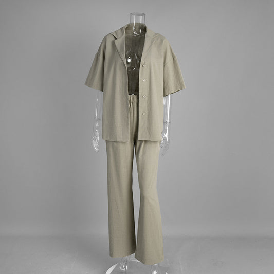 Cotton Casual Short Sleeve Top and Pants Set