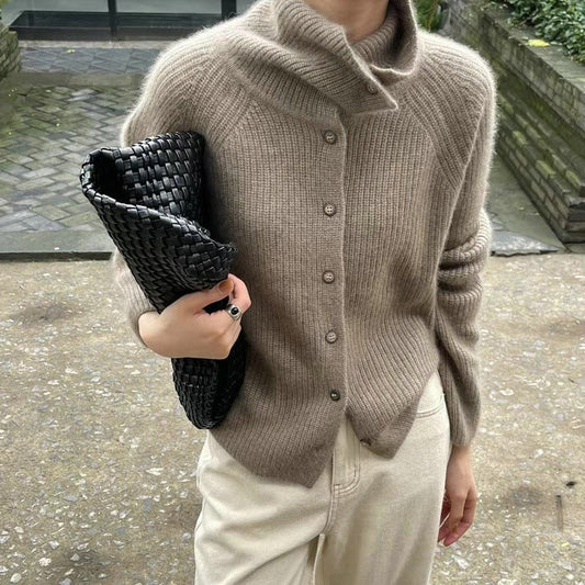 Solid Color Single Button Loose Ribbed Knit Cardigan