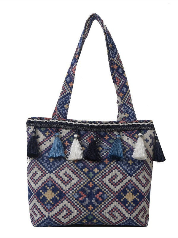 Ethnic Style Canvas Tote Bag for Women Casual Shoulder Bag