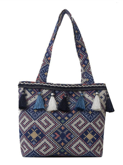 Ethnic Style Canvas Tote Bag for Women Casual Shoulder Bag