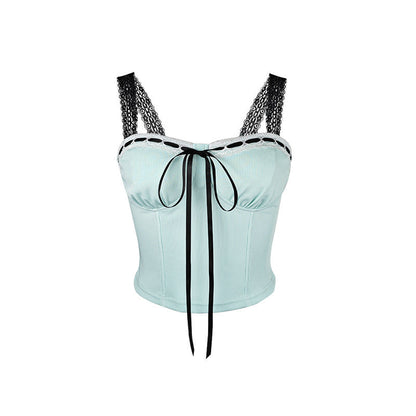Sweet Bow Tie Short Cami Top Comfortable Polyester Sleeveless Shirt