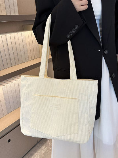 Fashionable Corduroy Shoulder Tote Bag Large Capacity Casual Handbag