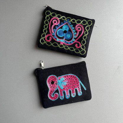 Nepali Hand-Embroidered Suede Ethnic Style Mini Coin Purse Pocket Card Bag Short Fabric Coin Bag