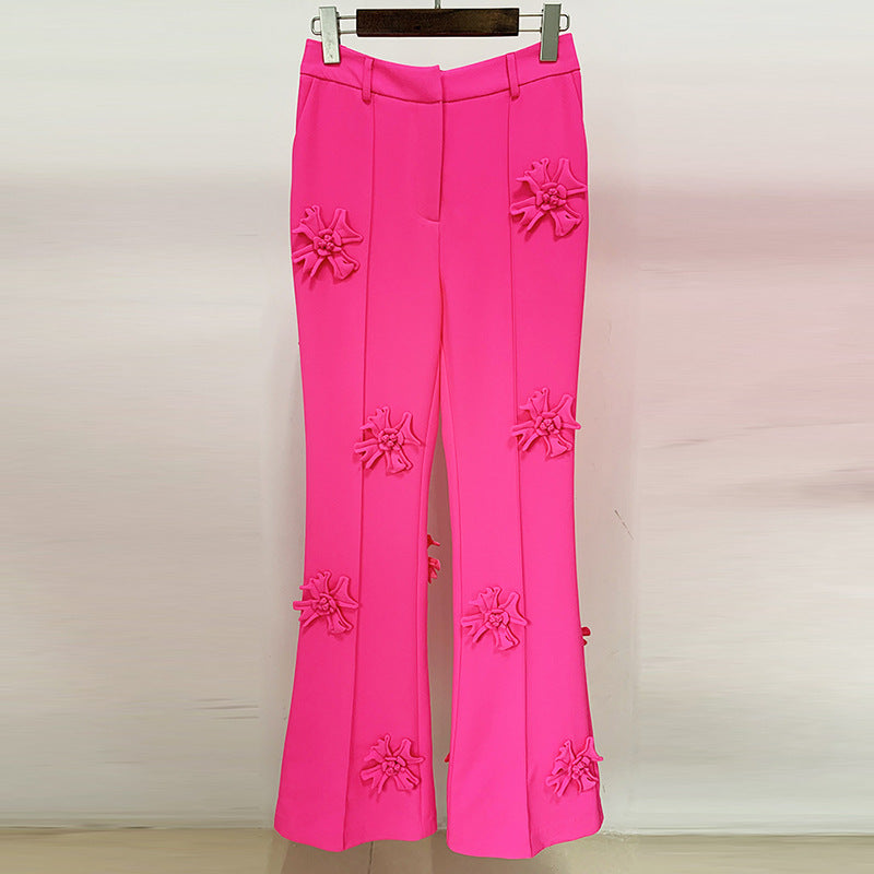 Floral Embellished Pants Stylish Casual Suit Trousers