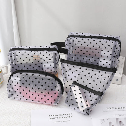 White Love Mesh Portable Make Up Bags