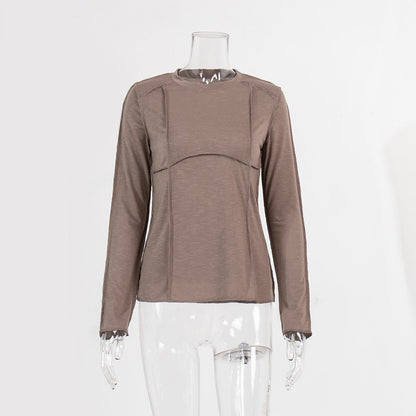 Patchwork Round Neck Simple Tops