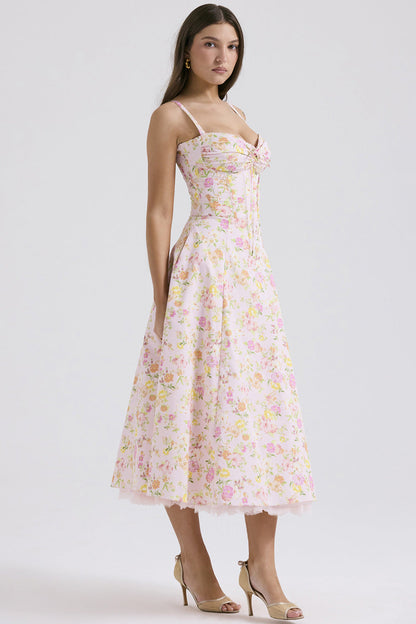 Slim Flower Print Lace Spaghetti Dress