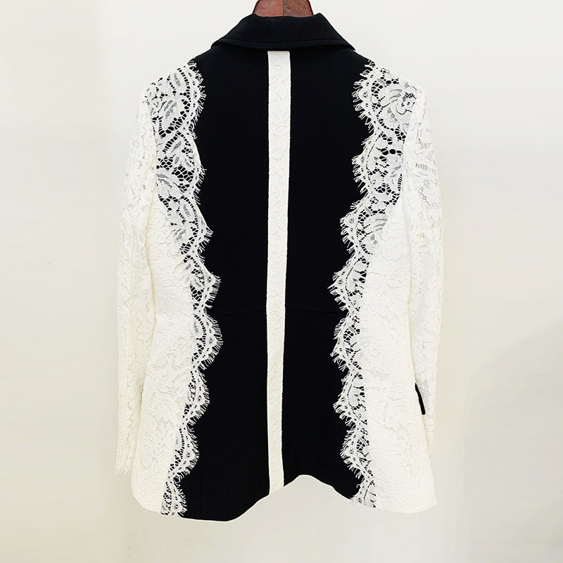 Stylish Color Block Lace Blazer