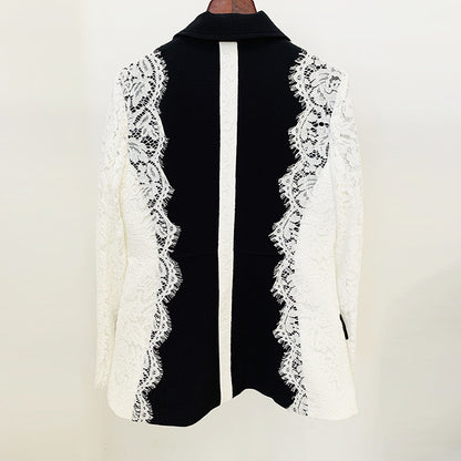 Stylish Color Block Lace Blazer