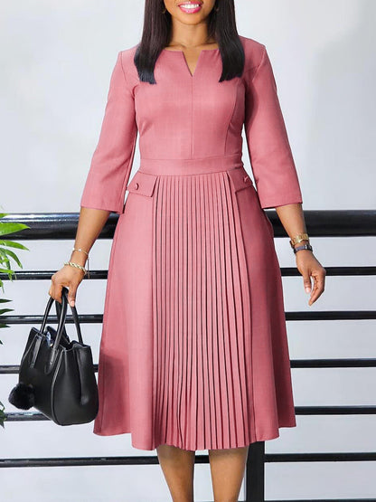 Elegant Solid Color Pleated Maxi Dress For Women