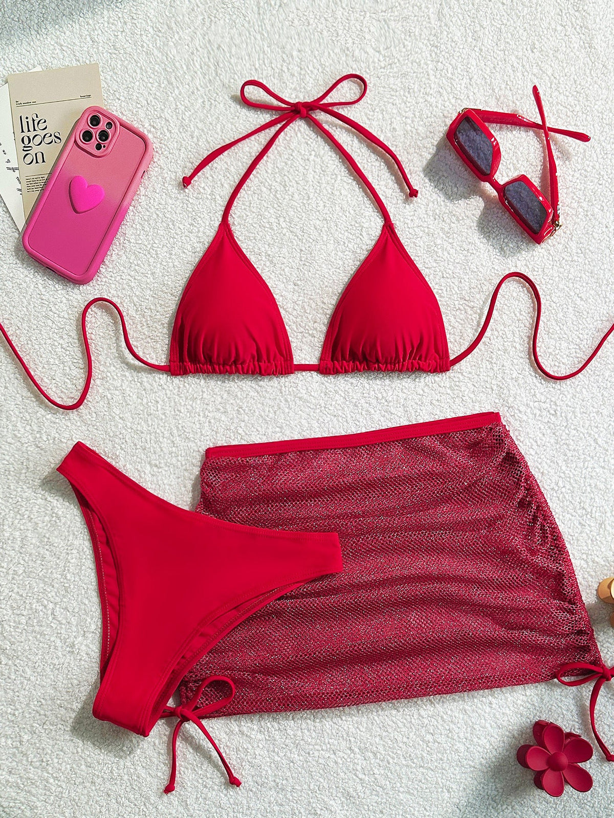 3PCS Backless Sexy Halter Bikini Swimwear